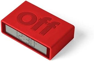 Lexon Flip+ Digital Alarm Clock for Bedrooms, Reversible On/Off Faces with Snooze function, LCD display & Touch Sensor Light, Radio Controlled & Battery Operated, Rubber - Red