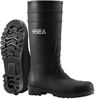 HISEA Men's Steel Toe Rain Boots PVC Rubber Boots, Waterproof Garden Fishing Outdoor Work Boots, Durable Slip Resistant Knee Boots for Agriculture and Industrial Working