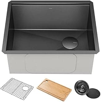 Kraus Kore 23" Drop-in Undermount Workstation 16 Gauge Stainless Steel Square Single Bowl Kitchen Sink with Accessories
