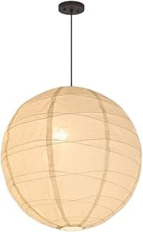Nogy Japanese Style Lantern Pendant Light - Off White Round Handmade Rice Paper Lamp Shade with Cord Kit (Hardwired, 29.5 in)
