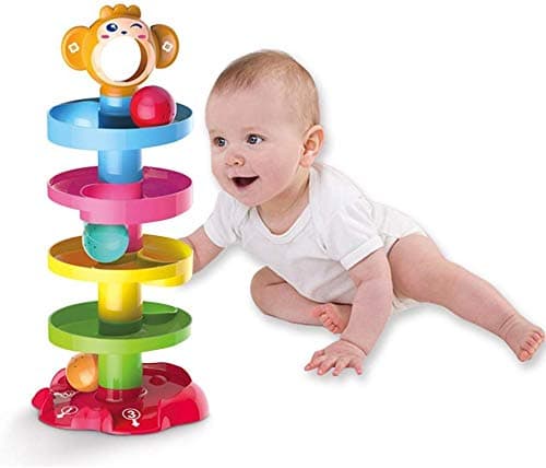 Toyshine 5 Layer Plastic Stack, Drop and Go Ball Drop and Roll Swirling Tower Ramp Development Educational Toys for Baby and Toddler - (Multicolour)