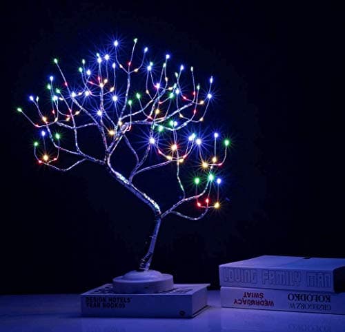 Lighted Tree with Eight Functions Copper Wire Tabletop Tree Lights Battery/USB Operated for Decoration and Gift (Multicolor)