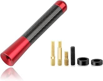 Car Short Antenna, 3.15" Aluminum Radio Antennas Replacement, Carbon Fiber Antenna Kit with Screws, AM/FM Roof Mount Car Radio Reception Antennas Mast for Most Cars SUVs (Red)