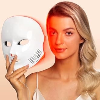 NEWKEY LED Face Mask Light Therapy,Red Light Therapy for Face Wrinkle Blue Light Therapy Mask for Face Acne,150LEDs,10 Min Auto Shut off, Wired