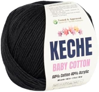 Keche Cotton Yarn, 60% Cotton 40% Acrylic Yarn, Soft Cotton Yarn for Crochet and Knitting, Amigurumi Yarn 1 Skein/Ball 1.76 Oz (50g) / 180 Yrds (165m) - Black