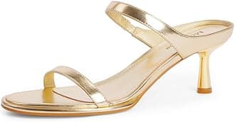 Modatope Two Strap Heeled Sandals for Women Kitten Heel Rounded Toe Heels Women Slip on Open Toe Sandals