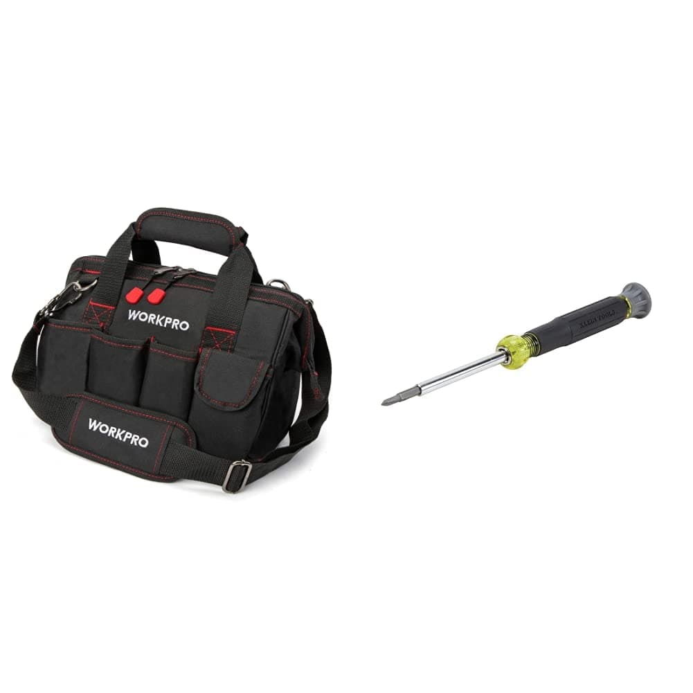 WORKPRO12-inch Tool Bag + Klein Tools 4-in-1 Electronics Screwdriver Set