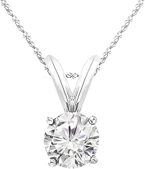 0.5-10 Carat Lab Grown Diamond Solitaire Pendant Necklace, Round Cut Solitaire, 4-Prong Setting, Jewelry for Women (E-F, VS)