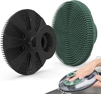 Silicone Sponge, BEAUTAIL Non-Scratch Scrub Sponges, for Washing Dishes and Cleaning Kitchen, Long Lasting and Reusable Dishwashing Scrubber, Suction Up Hang Designed, 2 Pack, Black+Olive Green
