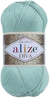 Alize Diva Silk Effect 100% Microfiber Acrylic Yarn 1 Ball skeins 100gr 383yds Color (463 - Light Aqua)