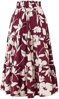 Floral Maxi Skirt for Women Summer Comfy Tiered Elastic High Waisted Skirts Vacation A-Line Flowy Swing Long Skirts