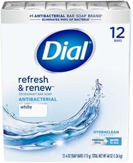 Dial Antibacterial Deodorant Bar Soap, 4 oz bars, White, Pack of 12