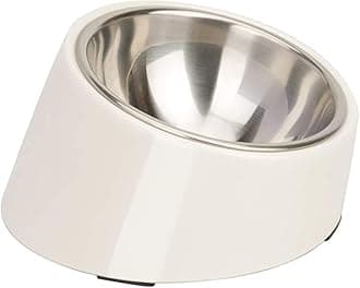 SuperDesign Mess Free 15° Slanted Bowl for Dogs and Cats, Tilted Angle Bulldog Bowl Dog Feeder, Non-skid & Non-spill, Easier to Reach Food S/0.5 Cup White