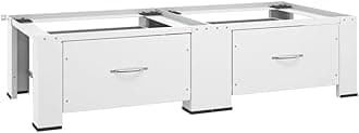 vidaXL White Steel-made Washing and Drying Machine Pedestal with Non-Slip Pads, Rubberised Feet, and Storage Drawers, Suitable for all Standard Appliances.