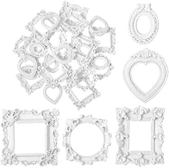 Vintage Resin Picture Frame, Antique Resin Picture Frame, Jewelry Frame, Photo Frame, DIY Small Picture Frame for Manicure Photo, Home Decoration (White)