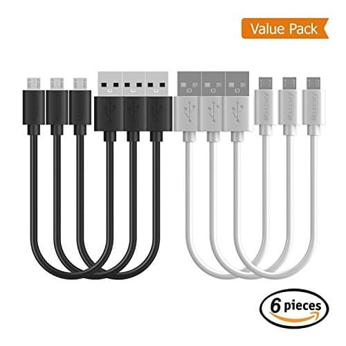 Extra Short USB Cable, Value Pack 1ft/0.3m Micro-USB to USB High Speed USB 2.0 Cable for Samsung,Google, Kindle Fire, HD, HDX, Kindle Paperwhite, Voyage, Oasis, Amazon Tap(3black 3white)