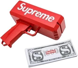 Supreme Money Gun For Parties,Weddings,Anniversary & Fun- Includes 100 Fake Dollar Notes., Multicolor