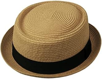 Men's Fancy Summer Straw Pork Pie Derby Fedora Upturn Brim Hat