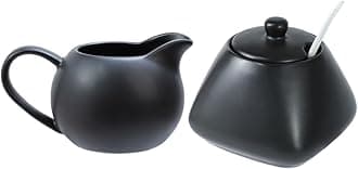 Black Simple Ceramic Coffee Serving Set, Creamer Pitcher and Sugar Bowl Set