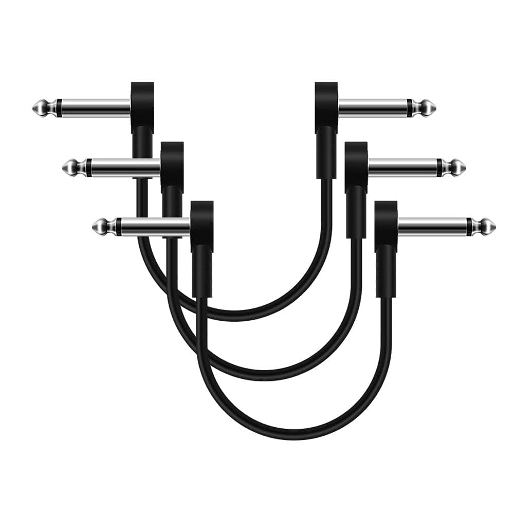 6 Inch Patch Cable for Guitar Effect Pedal Cables 3 Pack, 1/4" TS Right Angle Instrument Cables, Black