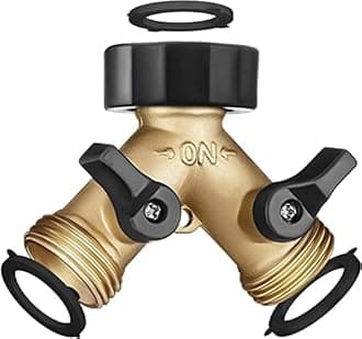 Trazon 2 Way Heavy Duty Garden Hose Splitter - Brass, 3/4 inch NPT Connector, Small, Gold/Black
