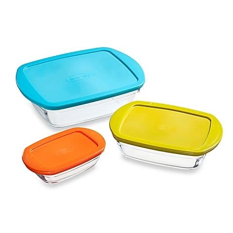 Arcuisine Borosilicate 3-Piece Rectangular Cook N Store Set with Lids