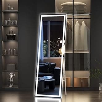 Hasipu Full Length Mirror with Lights, 56" x 15.8" LED Floor Mirror, Full Body Dressing Standing, Hanging Mounted Mirror for Living Room Bedroom Cloakroom, Square Black