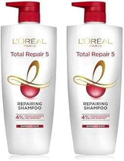 L'Oreal Paris Shampoo, For Damaged and Weak Hair, With Pro-Keratin + Ceramide, Total Repair 5, 650 ml (Pack of 2)