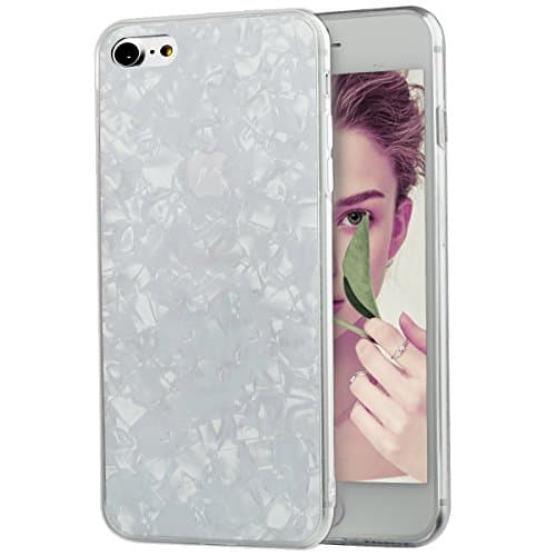 iPhone 8 Case,iPhone 7 Case,SQMCase Seashell Pattern Slim Fit Clear Crystal Frame Bumper Soft TPU Protective Case [Support Wireless Charging] for Apple iPhone 8/7(White)