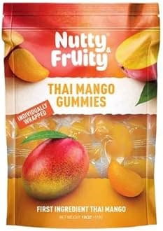 Nutty and Fruity Individually Packaged Thai Mango Gummies, 18 Oz Total, Gluten Free, Vegan, Made With Real Fruit!