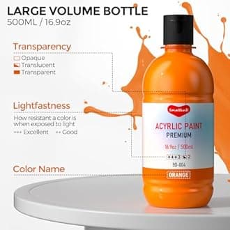 25 Colors Large Acrylic Paint Set (16.9 oz,500 ml), Bulk Acrylic Paint Non-Toxic Art Painting Supplies on Multi Surface Pumpkin Canvas Wood Craft Fabric Rock for Artist Kids with Color Wheel