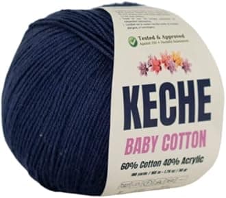 Keche Baby Cotton, 60% Cotton 40% Acrylic Yarn, Soft Cotton Yarn for Crochet and Knitting, Amigurumi Yarn 1 Skein/Ball 1.76 Oz (50g) / 180 Yrds (165m) - Navy Blue