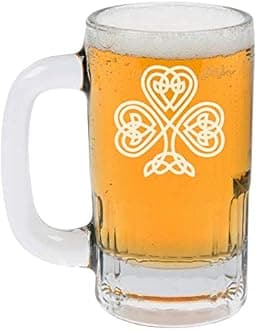 12oz Beer Mug Stein Glass Celtic Clover Shamrock