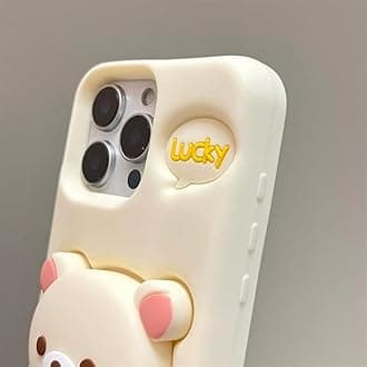 COVERLY for iPhone 14 3D Teddy Bear Cartoon Pop Case,Premium Silicone Lucky Teddy Bear Love Pastel Cream with Phone Holder Cool Full Protective Cute Kawaii Aesthetic Cover for Apple iPhone 14
