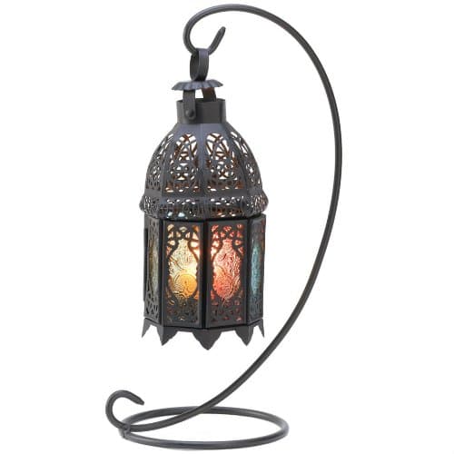 Multi-Colored Candle Lantern with Stand
