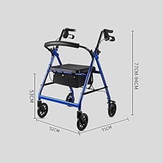 mobility walker for seniors rollator Heavy Duty 4-wheel Walker, Elderly Aluminum Folding Rollator, With Storage Box/seat Plate, Mobile Transport Chair, Handbrake Safety Lock (Color : Blue)