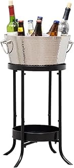 Champagne Ice Bucket with Stand, Wine Bucket with Stand Stand for Parties/Insulated Wine Chiller Bucket for Parties, 100% Leak Proof Metal Bucket - Bottom Tray