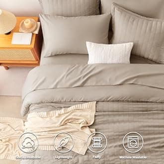 CozyLux King Size Comforter Set Khaki Seersucker 7 Pieces Bed in a Bag King Comforter Set with Sheets, Luxury Soft Bedding Set with Down Alternative Comforter, Sheets, Pillowcases & Shams All Seasons