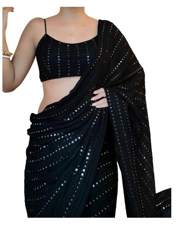 Flosive Women's Thread Sequence Work Georgette Saree With Blouse