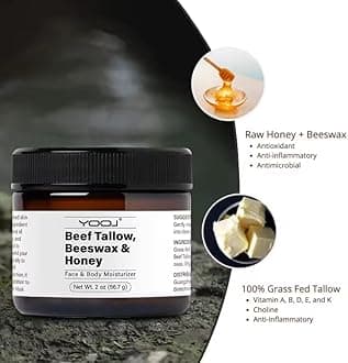 Beef Tallow, Beeswax & Honey Face & Body Moisturizer - Pure Natural Hydrating Balm for Dry, Sensitive Skin, Acne-Prone Skin - 56g