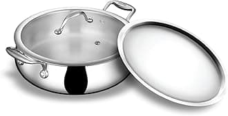 Artisan Triply Stainless Steel 24 cm 4L Biryani Handi with Dual lid, Steel Lid for Dum & Glass Lid for Serving | Biryani Pot, Gas & Induction Compatible | Non-Toxic, Less Oil, Stick Resistant
