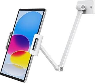BEWISER Adjustable Tablet Wall Mount Holder, Swivel 360 Rotating, Compatible with 4.7-12.9 inch Devices, High-Grade Aluminium Alloy, White
