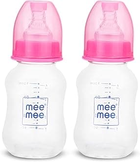 Mee Mee Premium Glass Feeding Bottle with Eazy-Flow Technology, Anti-Colic Valve,Anti Slip,BPA-Free Baby Feeding Bottle for Babies & Toddlers(Pink, 120Ml,Pack of 2)