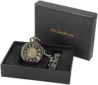 Classic Bronze uncovered Design Mechanical Roman Numerals Steampunk Pocket Watch Men's Watch with Chain and Box-Bronze, MW166, 时尚