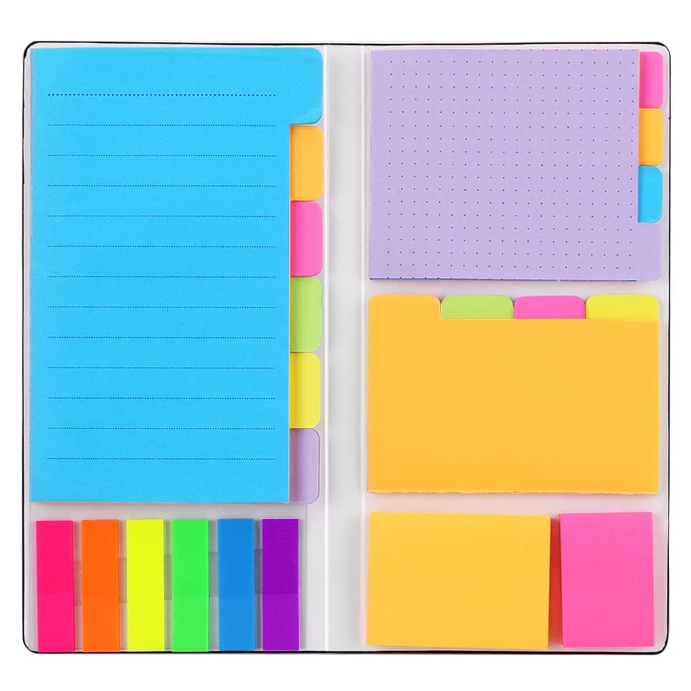 Sticky Notes Set, Hommie Colored Divider Self-Stick Notes Pads Bundle, Prioritize with Color Coding, 60 Ruled (3.7x6), 48 Dotted (3.7x3), 48 Blank (3x3.7), 48 Per Rectangular, 25 Per PET Color
