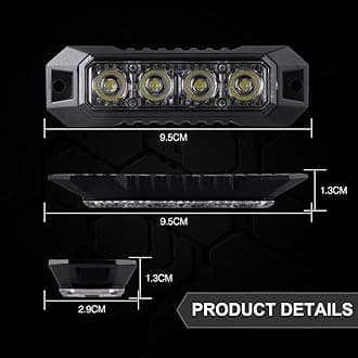 LED Emergency Strobe Flashing Grille Strobe Lights for Trucks 4LED Surface Mount Strobe Warning Emergency Flashing White Light For Car Truck Van Off Road Vehicle ATV SUV