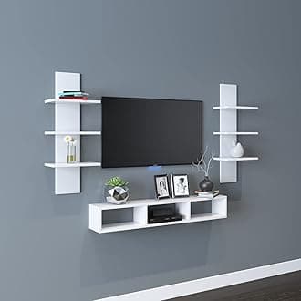 Furnifry Wooden TV Entertainment Unit with 2 Wall Shelf/Wall Set Top Box Shelf Stand/TV Cabinet for Wall/Set Top Box Holder for Home/Living Room Ideal for TV Upto 42" (White)