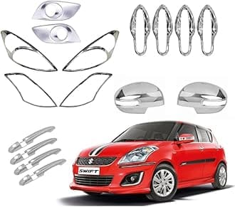 Exterior Chrome Accessories Combo Kit for Maruti Suzuki Swift (2018-2023) – 17 Piece Chrome Garnish Trim Set