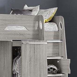 happybeds High Sleeper Storage Bed, Pegasus Wood Modern Desk Wardrobe Drawers Cupboards Loft Bunk (3FT - Spring Mattress, Grey Oak)