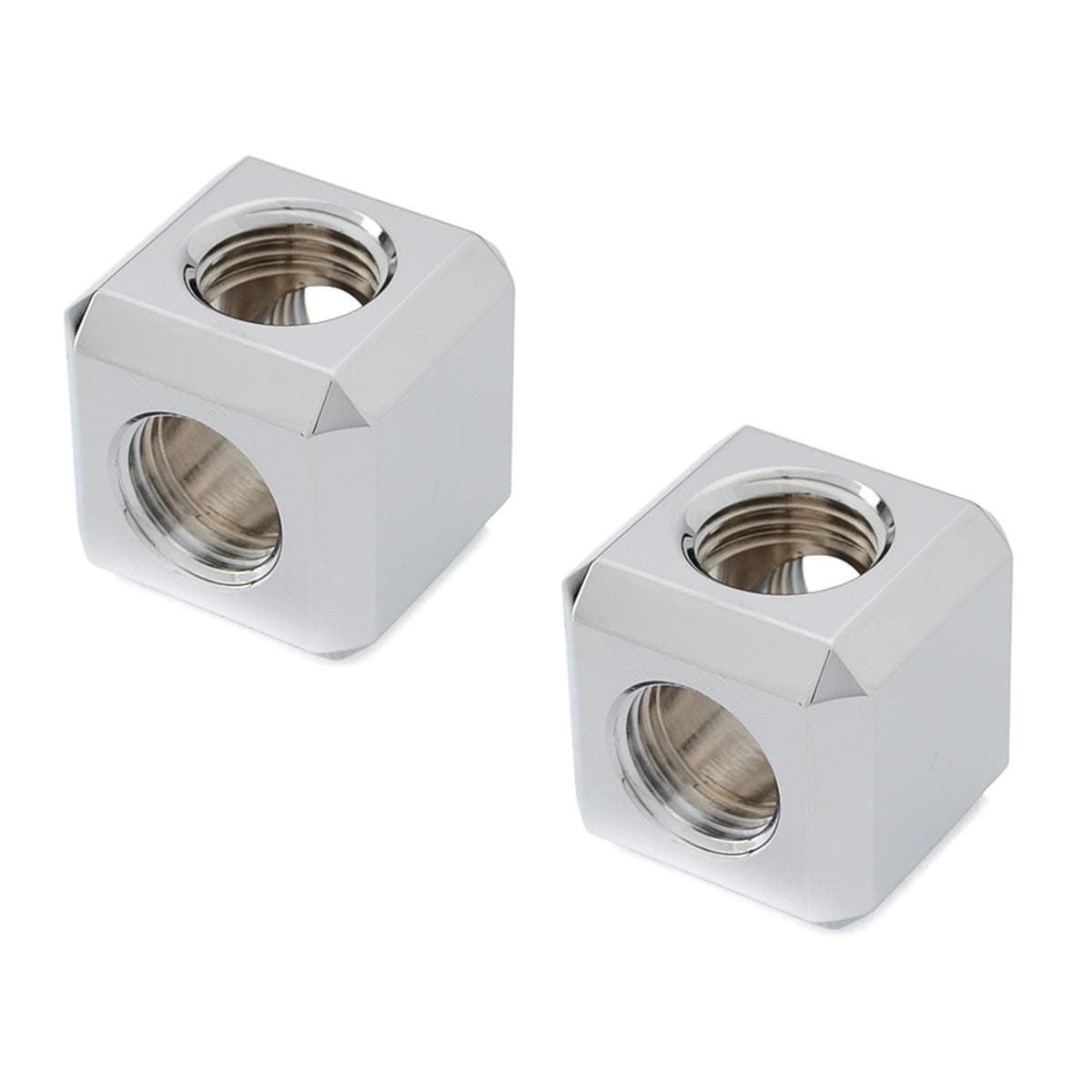 G1/4" T-Block Fitting, Glorious Silver, 2-Pack